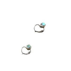 Silver lever back iridescent prism cube earrings